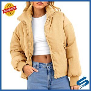 Cropped Corduroy Puffer Jacket Quilted Winter Coat Oversized Fit